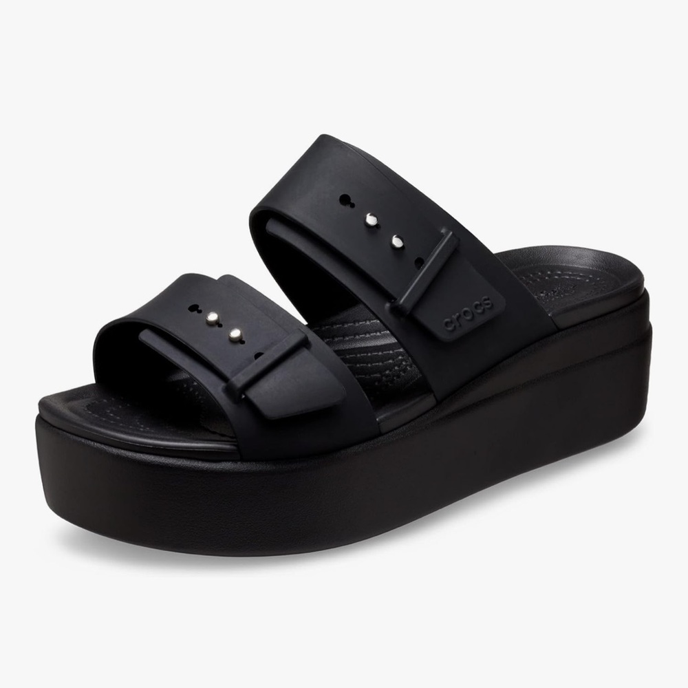 CROCS Women's Black Dual-Strap Platform Slide Sandal
